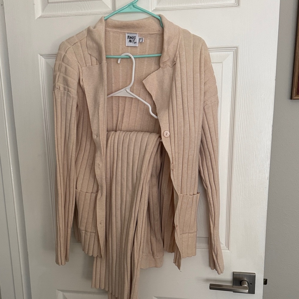 Princess Polly Beige Ribbed Cardigan and Pants Matching Set